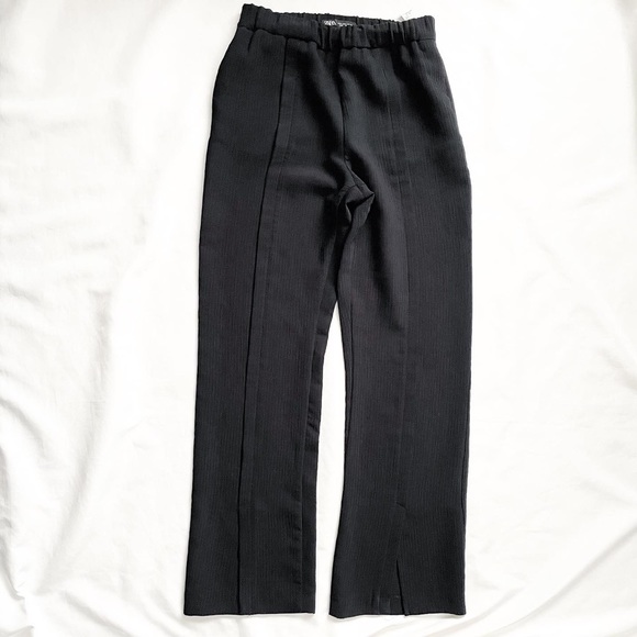Zara Split Hem Textured Flare Trousers Size Small - Picture 2 of 5